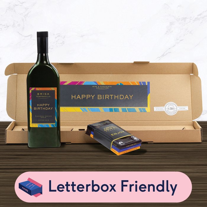 Happy Birthday 75cl Wine & Chocolate Letterbox