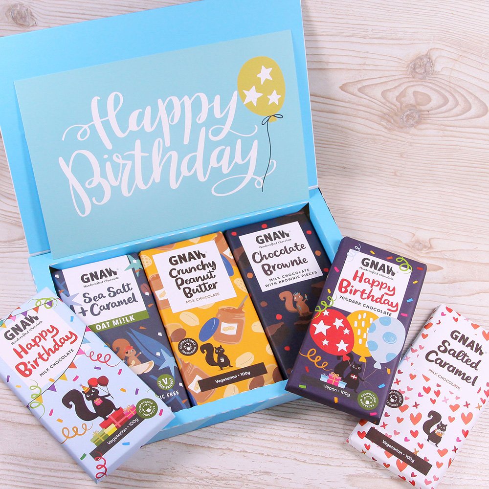 Gnaw Birthday Letterbox Chocolate Gift Set 600G (Contains 6 Bars) Chocolates