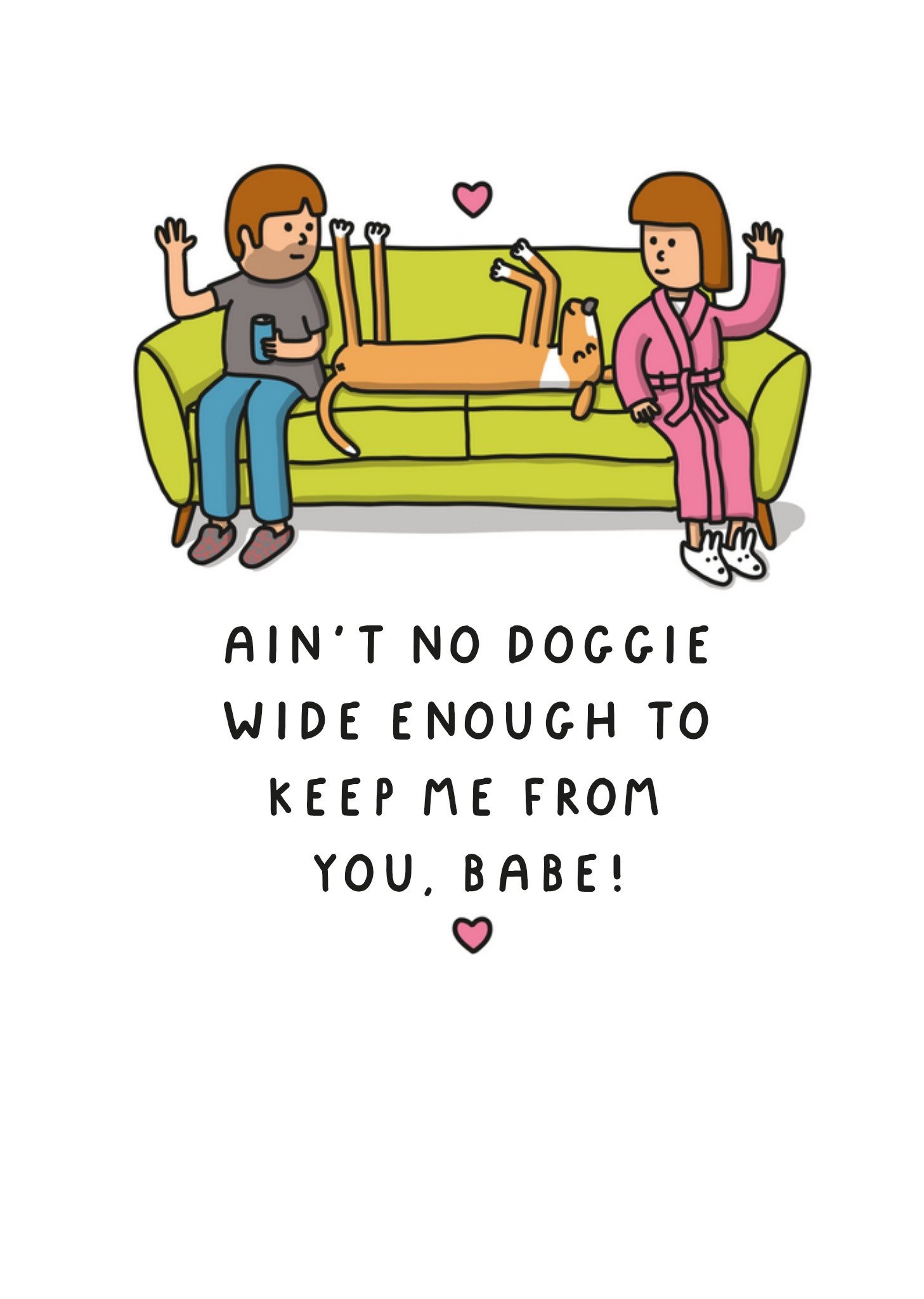Moonpig Funny Lazy Doggie On The Sofa Illustrated Cartoon Valentine's Day Card Ecard
