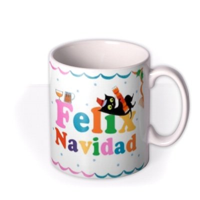 Retro Cat Themed Felix Feliz Navidad Christmas Mug