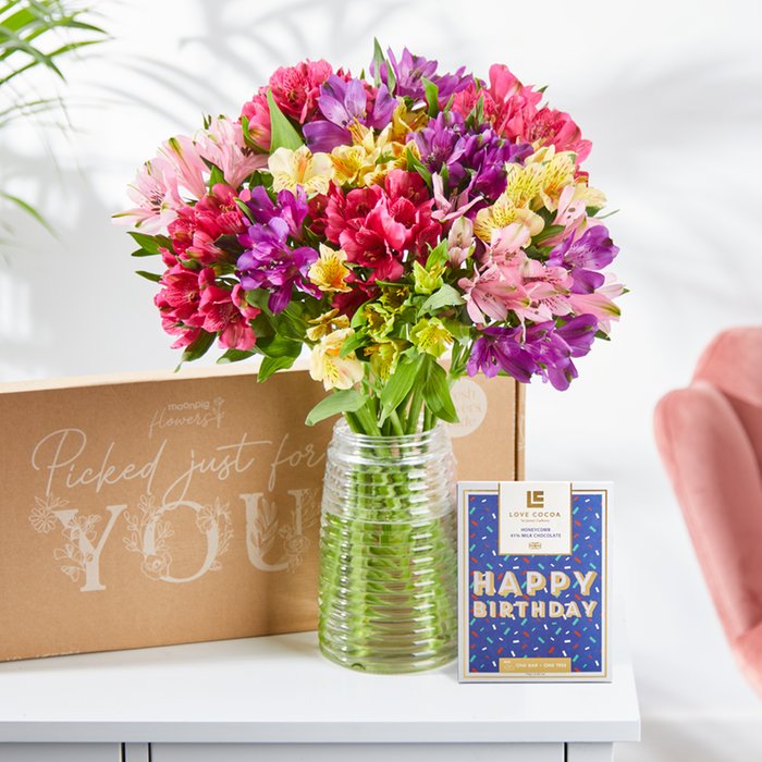 The Letterbox Alstroemeria Bouquet & Happy Birthday Bar
