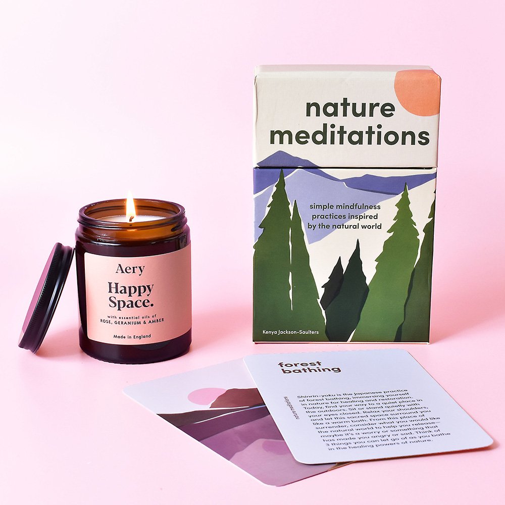 Aery Nature Meditations Cards & Happy Space Candle Gift Set