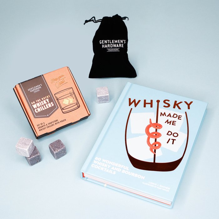 Whiskey Stones & Cocktail Book Gift Set