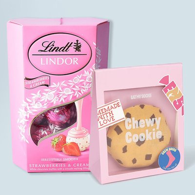 Lindt Strawberries & Cream Truffles & Cookie Socks Gift Set