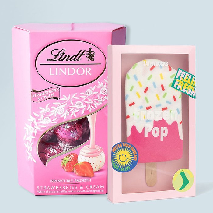 Lindt Strawberries & Cream Truffles & Ice Cream Socks Gift Set