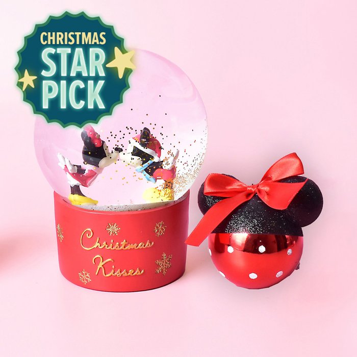 Mickey & Minnie Mouse Christmas Snow Globe & Minnie Mouse Bauble