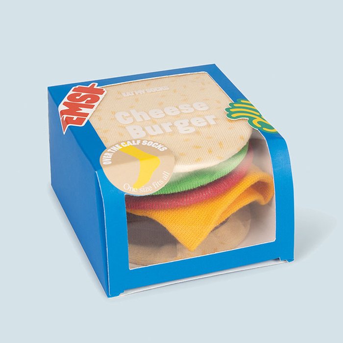Cheese Burger Striped Adult Novelty Socks