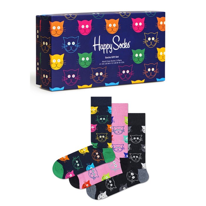 Happy Socks Cat Print Adults 3pk Socks