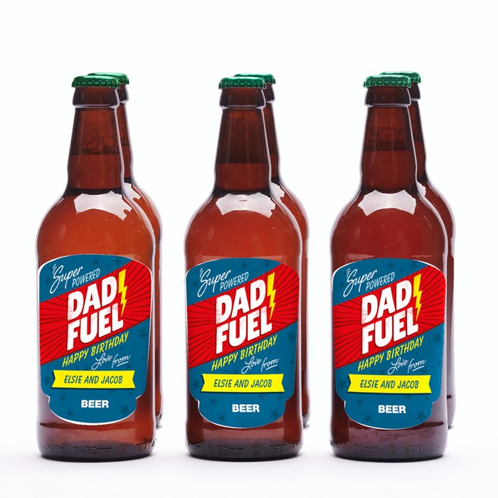 Personalised Dad Fuel Hogs Back Beer Six Pack