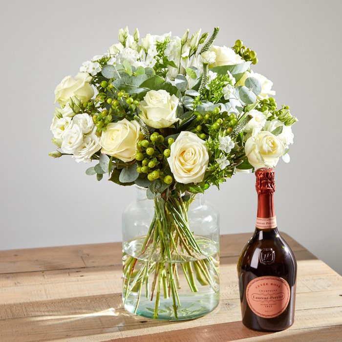 Arena Pure Love and Laurent Perrier Rose by Arena Flowers