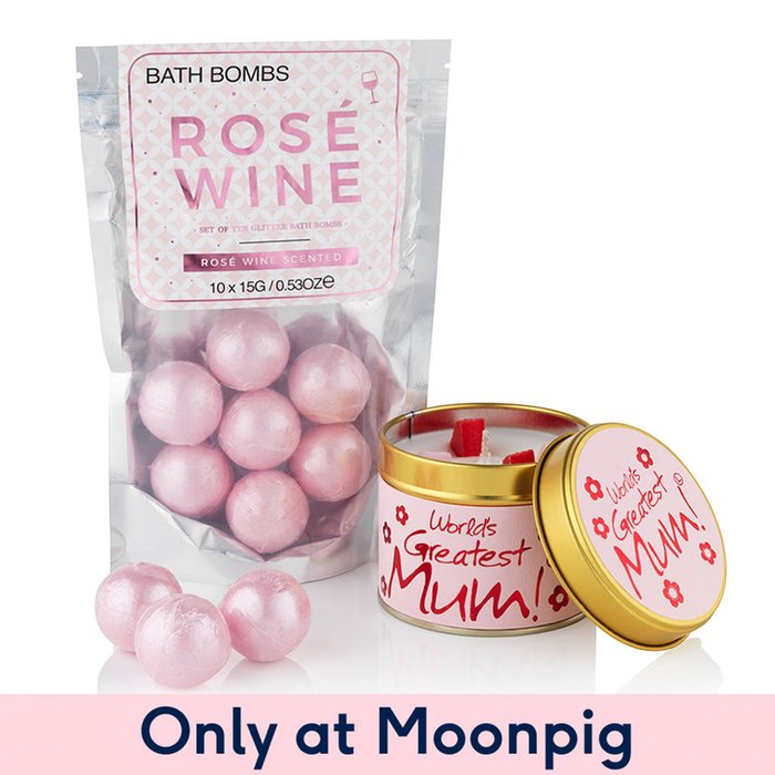 Rosé Wine Bath Bombs World’s Greatest Mum Candle Gift Set Moonpig