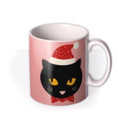 Modern Illustrated Black Cat Christmas Mug