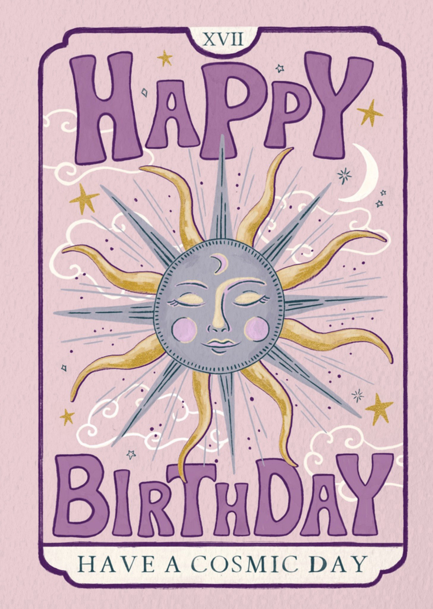 Friends Magical Have A Cosmic Day Illustrated Astrological Sun Tarot Birthday Card, Large