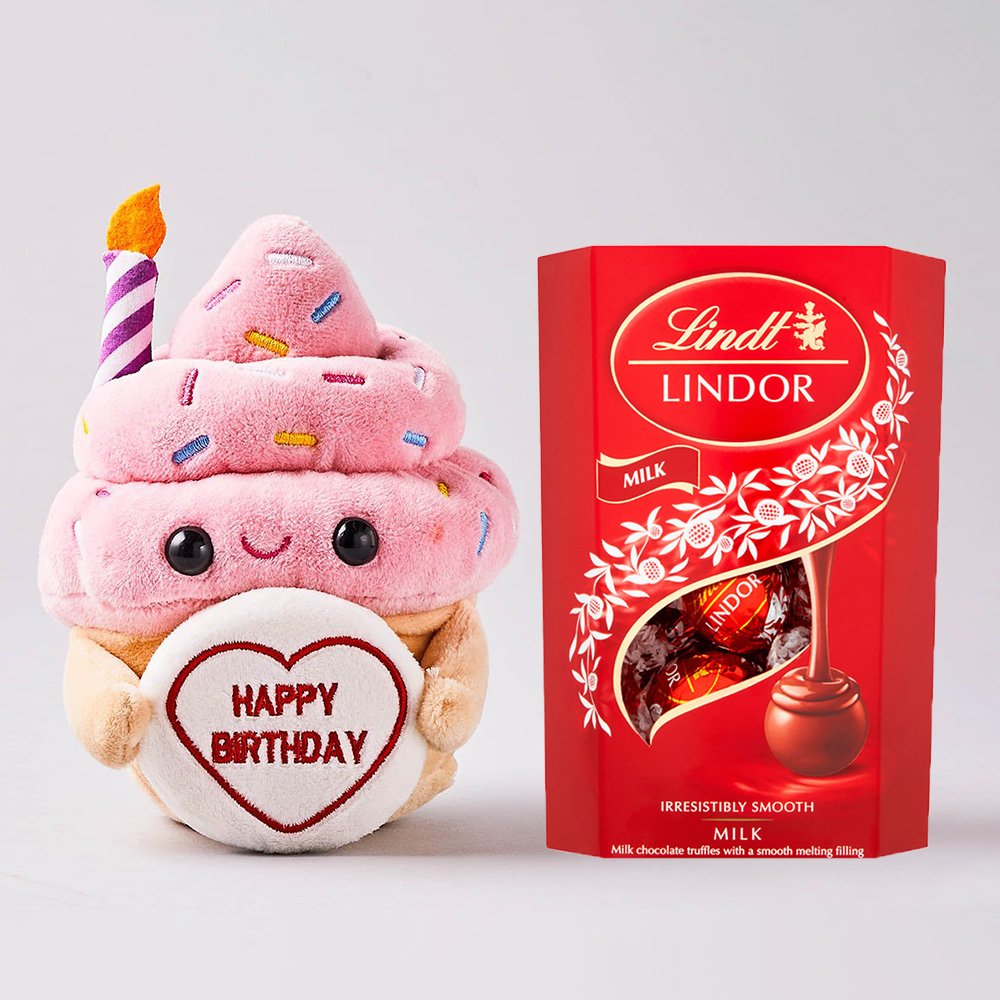 Swizzels Love Hearts Birthday Cupcake Plush & Lindor Orginial Soft Toy