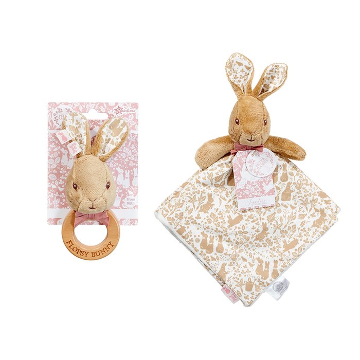 Flopsy Bunny Comfort Blank and Wooden Ring Rattle Bundle