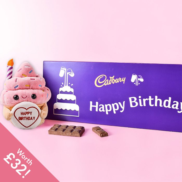 Happy Birthday Swizzels Cupcake Plush & Cadbury Chocolate Gift Set