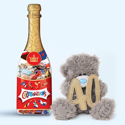 Celebrations Bottle & 40th Tatty Teddy Bear