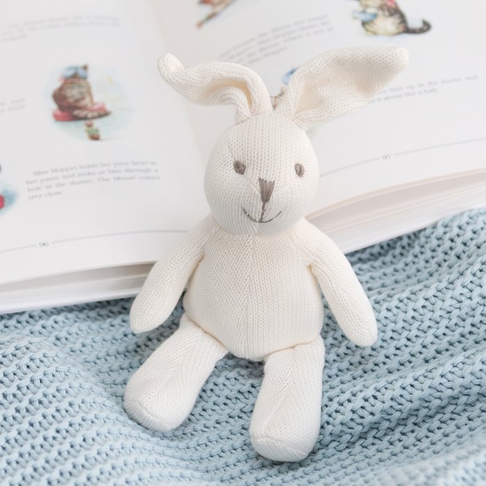 Knitted White Bunny Rattle Toy 26cm