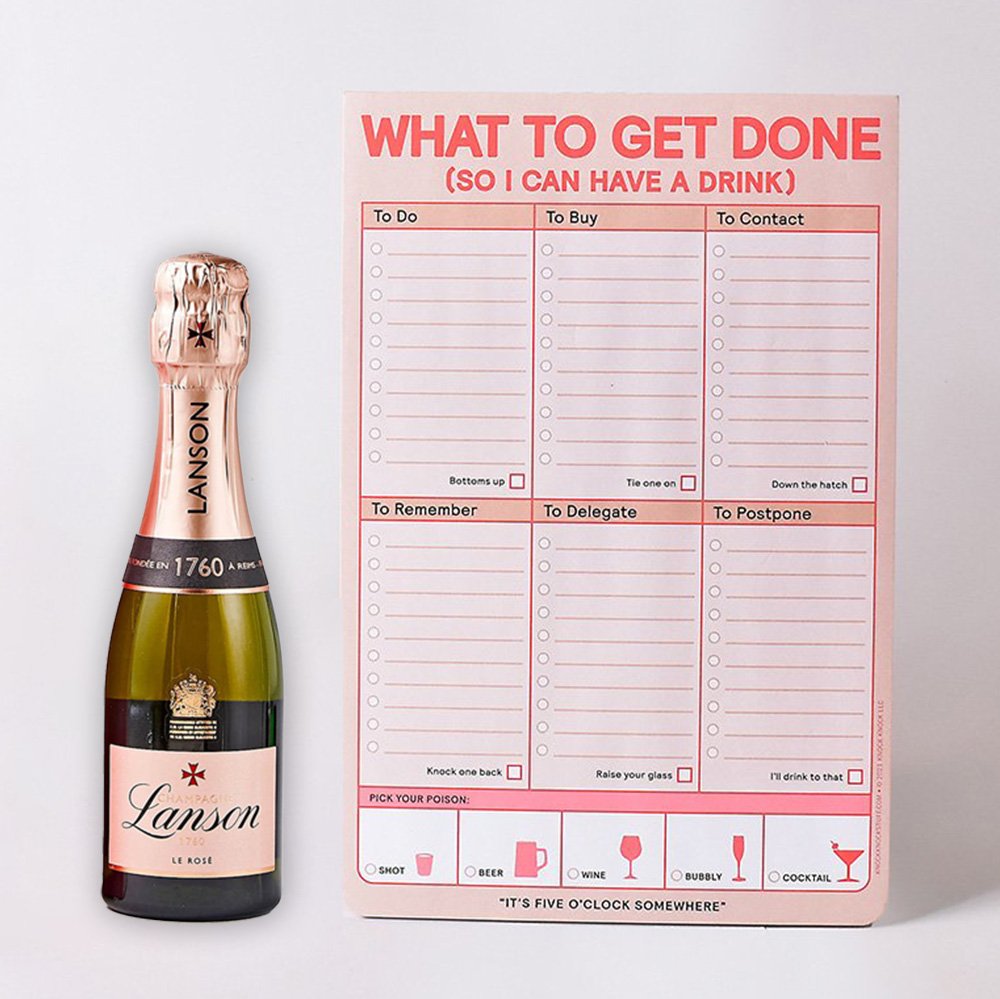 What To Get Done Pad & Mini Rose Lanson Champagne 20Cl Gift Set Stationery & Craft