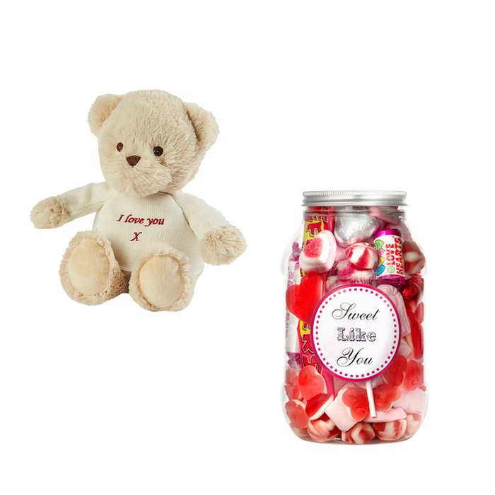 Warmies 9  Microwavable I Love You Teddy Bear & Sweet Like You Candy Jar