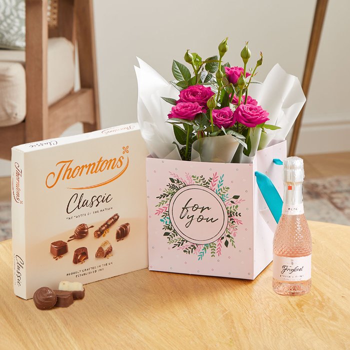 The Rose Plant, Chocolates & Mini Freixenet Gift Set