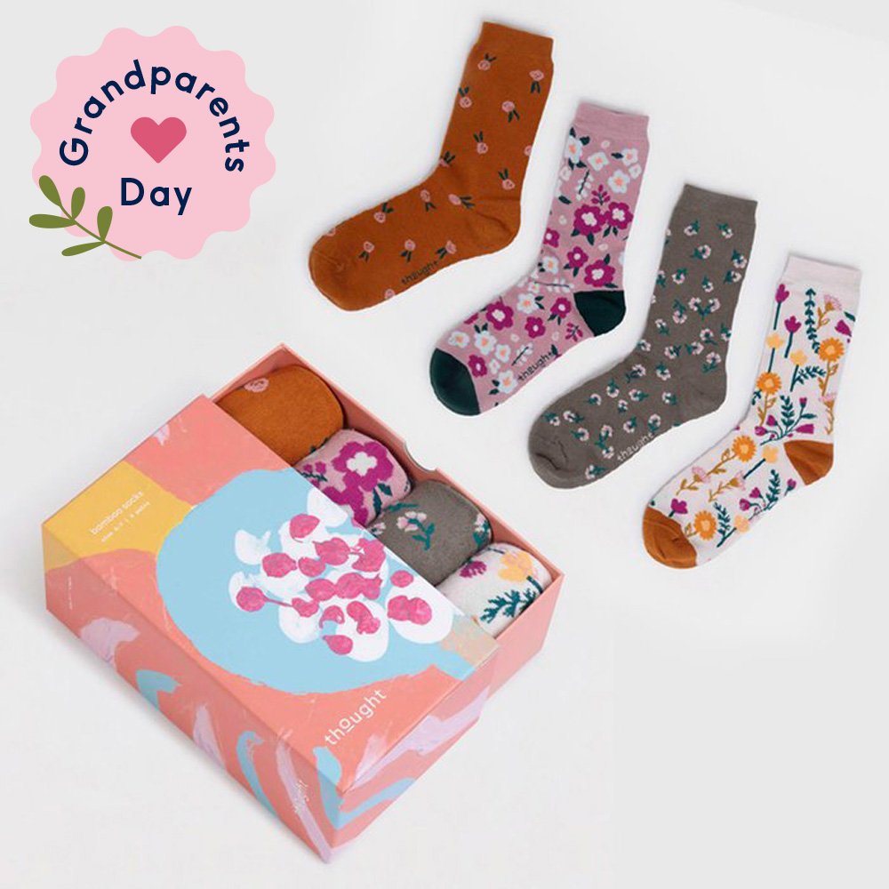 Women’S Floral 4Pk Bamboo Socks With Gift Box (4-7)