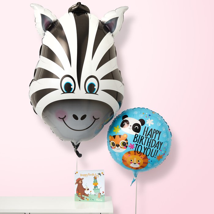 Zebra Birthday Balloon Duo