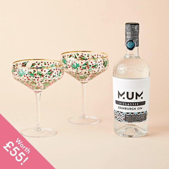 Cath Kidston Coupe Glasses & 'Mum' Personalised Gin Bundle Moonpig