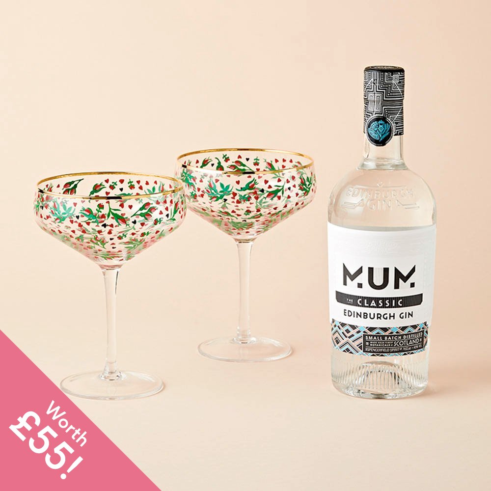 Cath Kidston Coupe Glasses & 'mum' Personalised Gin Bundle Alcohol