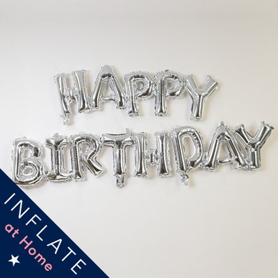 Letterbox Happy Birthday Silver Script Balloon