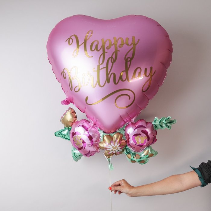 Giant Happy Birthday Floral Heart Balloon