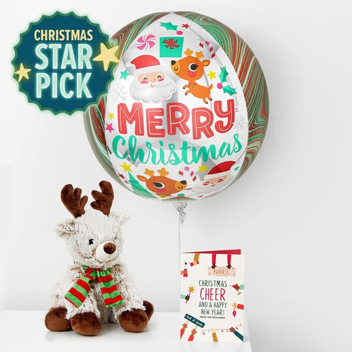 Merry Christmas Orb & Reindeer Soft Toy Balloon Bundle