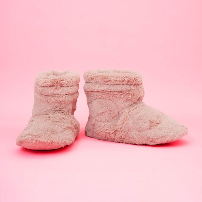 Aroma Home Pink Faux Fur Heatable Slippers