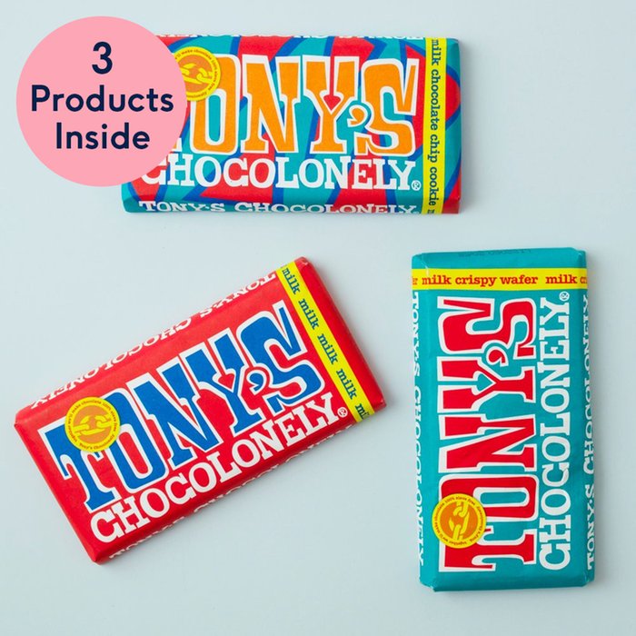 Tony's Chocolonely 3 Bar Blue & Red Chocolate Box
