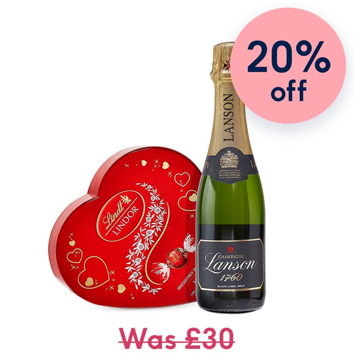 Lanson Champagne (37.5cl) & Lindt Milk Chocolate Truffles in Heart Gift Box