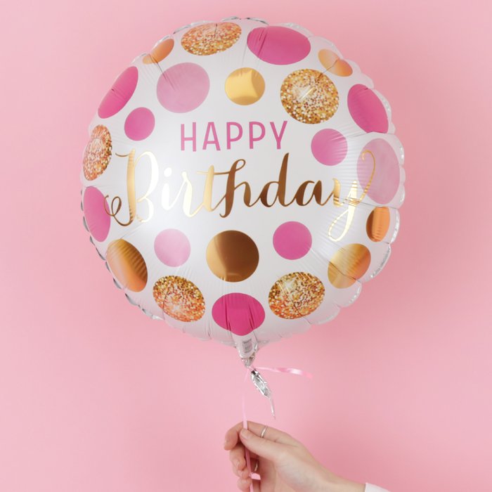 Pink & Gold Happy Birthday Balloon