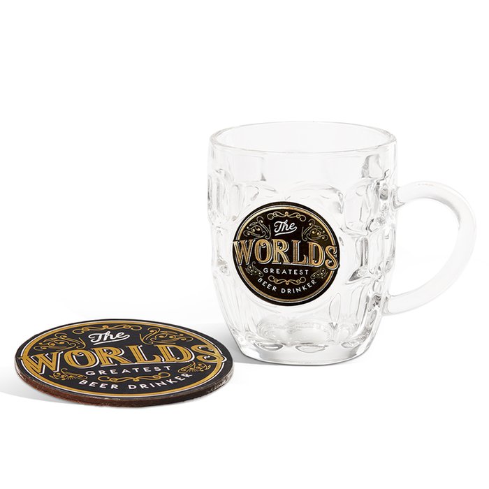 World’s Greatest Beer Drinker Glass & Coaster Set