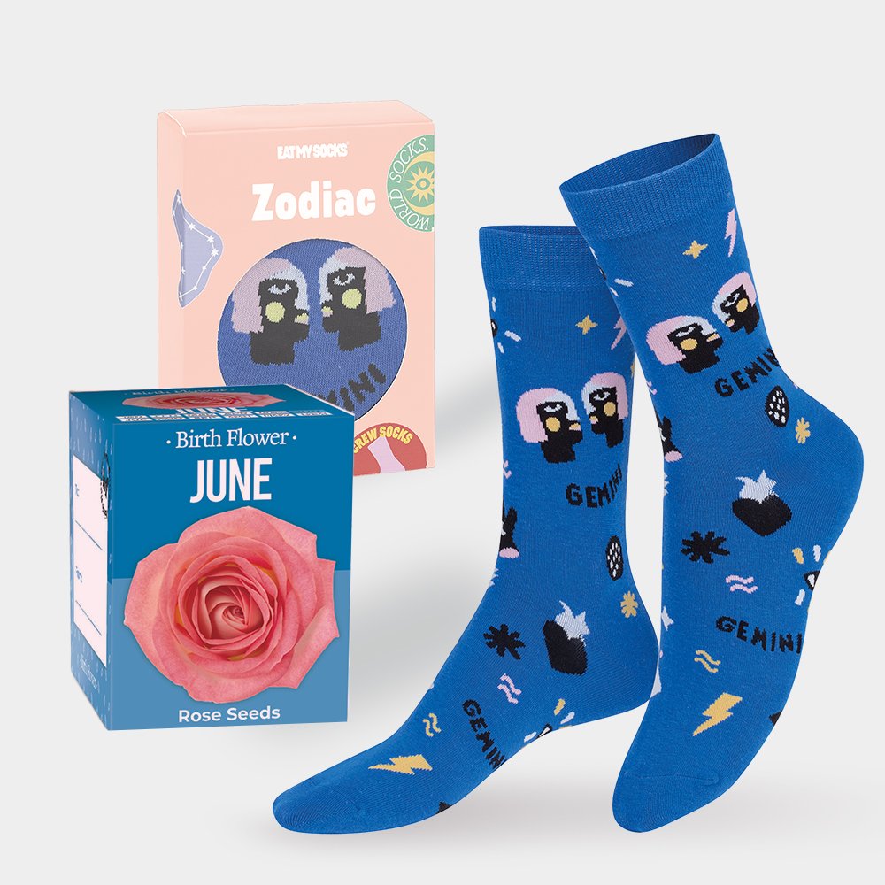 Eat My Socks Grow Your Own June Birth Flower & Gemini Socks