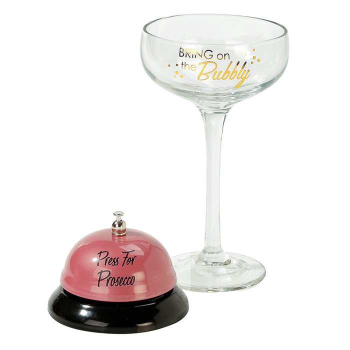 Talking Tables Press For Prosecco Glass & Bell Gift Set