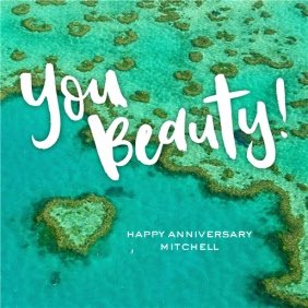 You Beauty The Great Barrier Reef Personalised Anniversary Card, Square