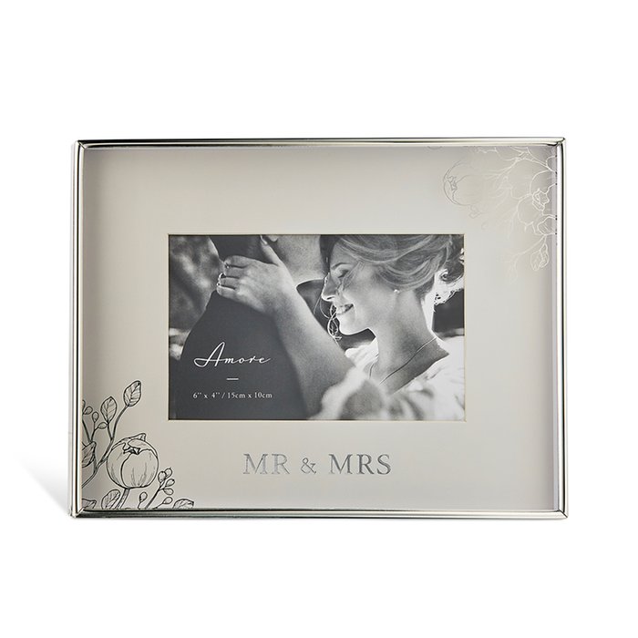Silver Floral Foil Detail ‘Mr & Mrs’ Photo Frame