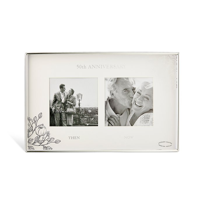 50th Anniversary Silver Floral Double Frame