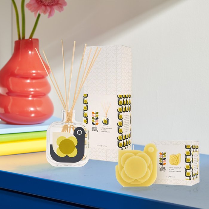 Orla Kiely White Grapefruit and Basil Hen Candle & Diffuser