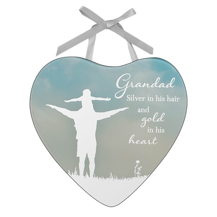 Heart-shaped Glass Plaque for Grandad