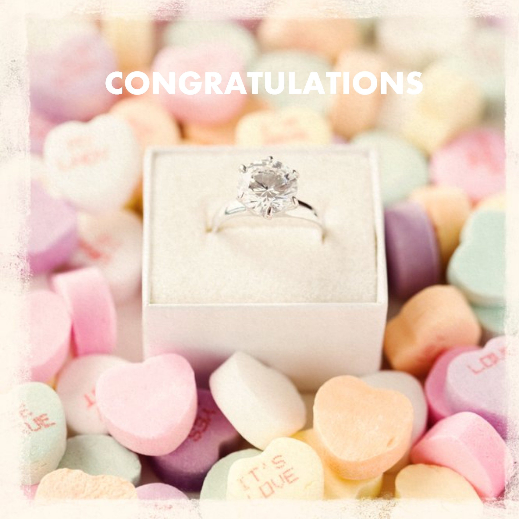 Love Hearts And Ring Personalised Congratulations On Your Engagement Card, Square