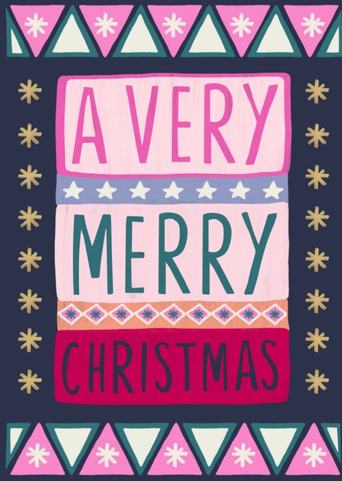 Festive A Very Merry Christmas Colourful Pattern Typography Christmas Card
