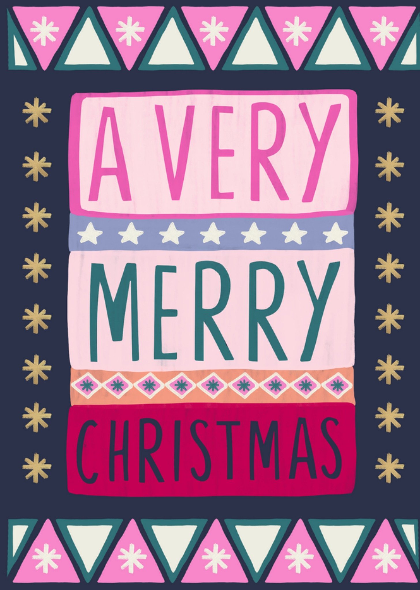 Moonpig Festive A Very Merry Christmas Colourful Pattern Typography Christmas Card, Large