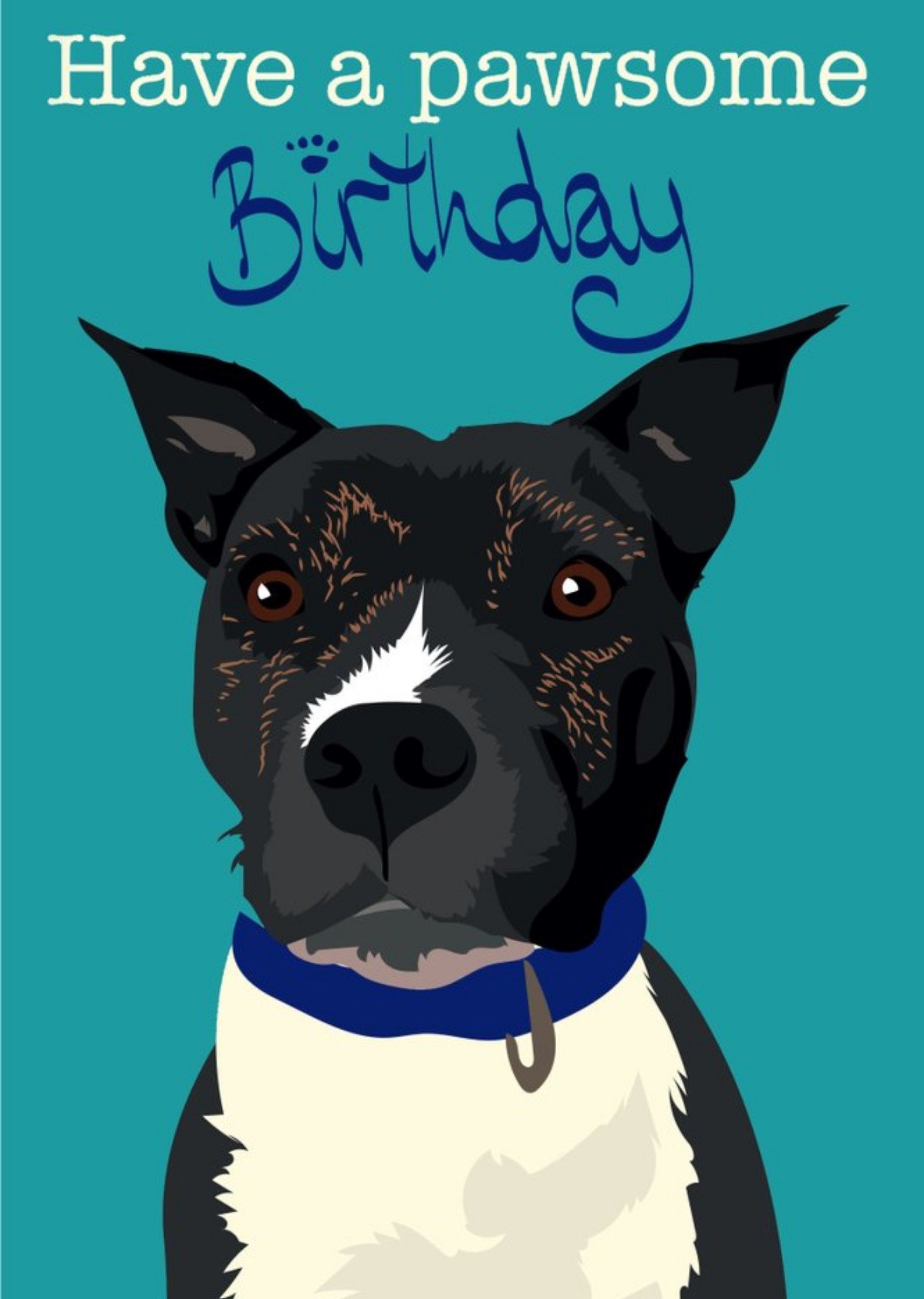 Illustrated Happy Brithday Staffordshire Bull Terrier Dog Card Ecard