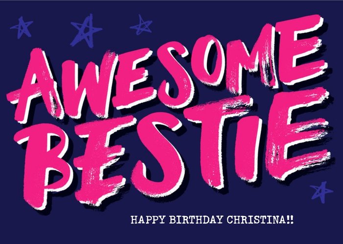 Awesome Bestie Bright PinkTypographic Birthday Card