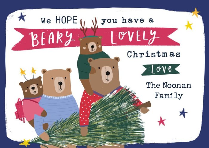 Beary Lovely Family Of 4 Bears Christmas Card From The Family 